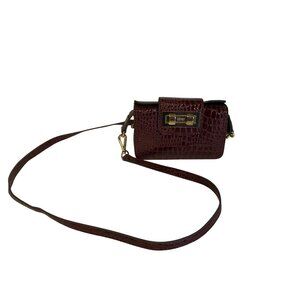 Victor Faux Crocodile Brown Mini Shoulder Bag Gold Hardware Adjustable Strap